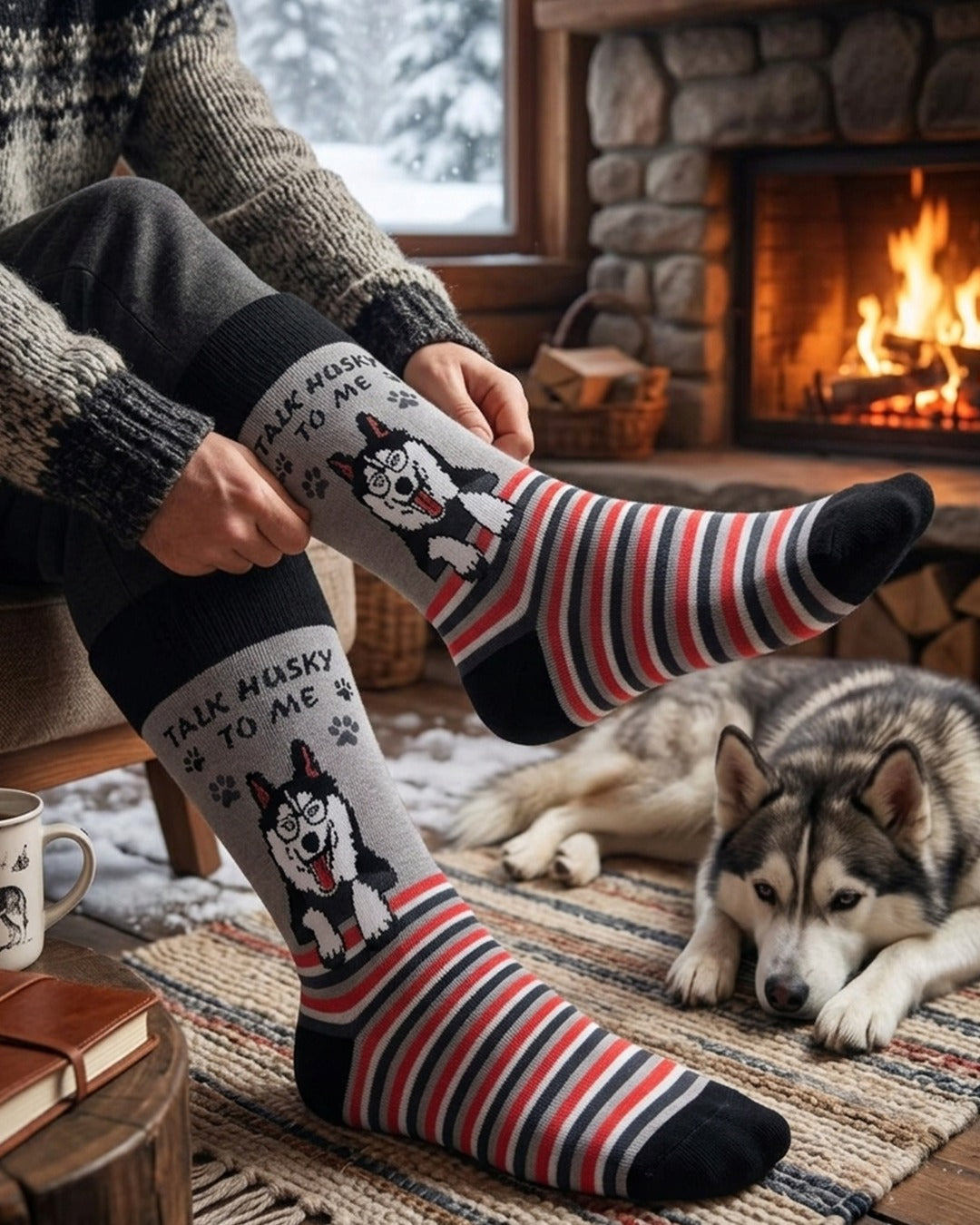 Talk Husky to Me Socks Arctic Dog Expression Line